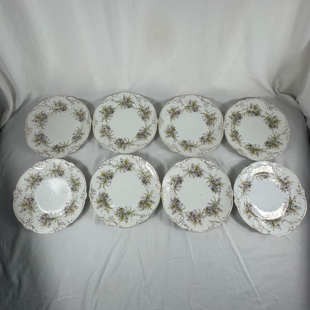 ANTQ Carl Tielsch CT Altwasser Germany Porcelain Plates Purple Violets 4 set 8" - Picture 2 of 16
